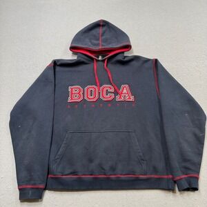 Y2K Boca Hoodie Mens Large Black Fleece Spellout Logo Pullover Streetwear Skater